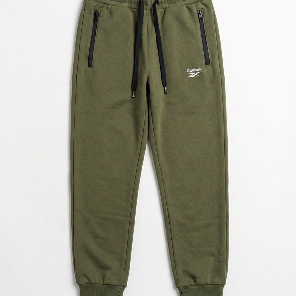🆒 Reebok Men's Olive Green Drawstring Joggers with Black Accents